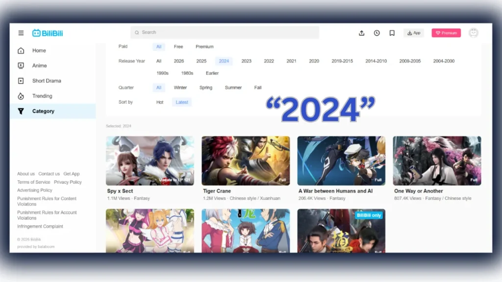 Explore Anime Collections on Bilibili APK by Release Year